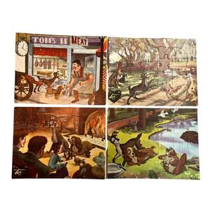 Set of 4 Walt Disney's Lady and the Tramp Vintage‎ Frame-Tray Puzzles Jaymar